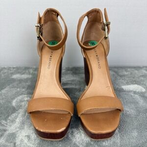Lucky Brand Zyler Wedge Sandals‎ Womens 8 Brown Leather Strappy Platform Shoes.